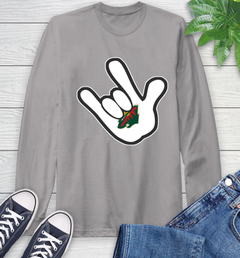 Minnesota Wild NHL Hockey Mickey Rock Hand Disney Long Sleeve T-Shirt 6