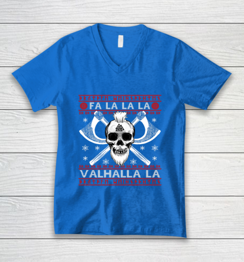Ugly Christmas Sweater Fa La La Valhalla Viking V-Neck T-Shirt 5