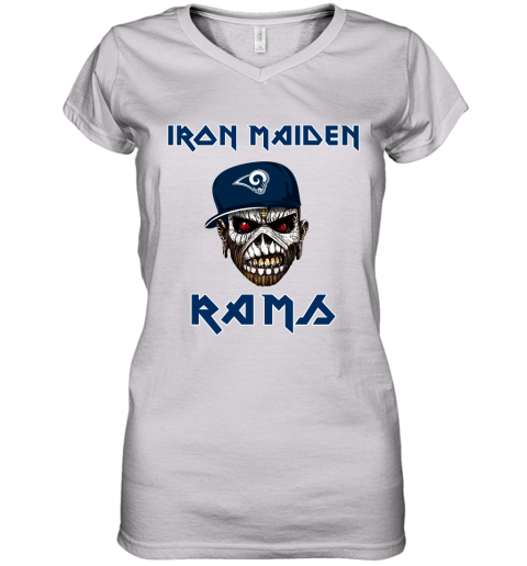 NFL Los Angeles Rams Iron Maiden Rock Band Music Football Sports lWUNRSYr2jA women v neck t shirt 39 95 151514 front white