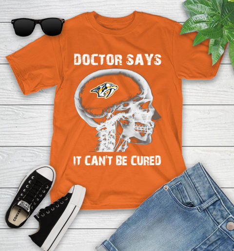 NHL Nashville Predators Hockey Skull It Can't Be Cured Shirt Youth T-Shirt 8
