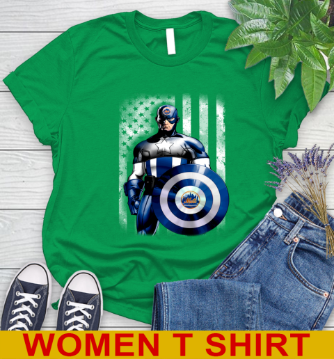 New York Mets MLB Baseball Captain America Marvel Avengers American Flag Shirt Women's T-Shirt 7