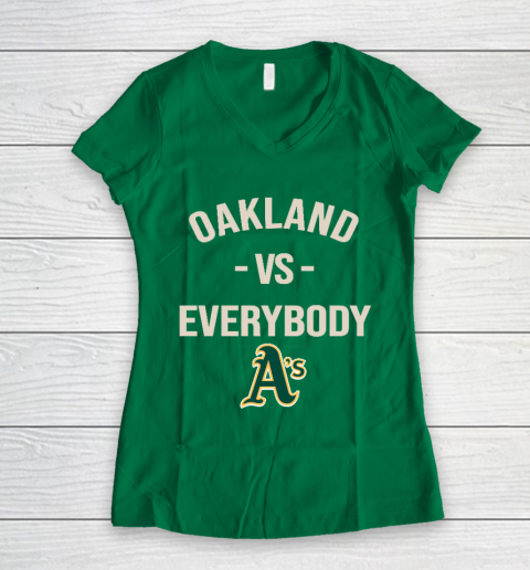 Oakland Athletics Vs Everybody Women's V-Neck T-Shirt 3