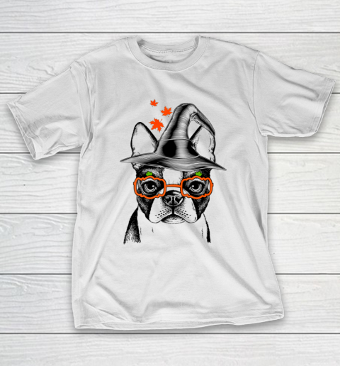 Cute Boston Terrier Witch Pumpkin Fall Halloween Dog T-Shirt