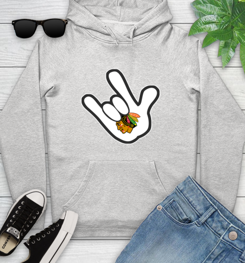 Chicago Blackhawks NHL Hockey Mickey Rock Hand Disney Youth Hoodie