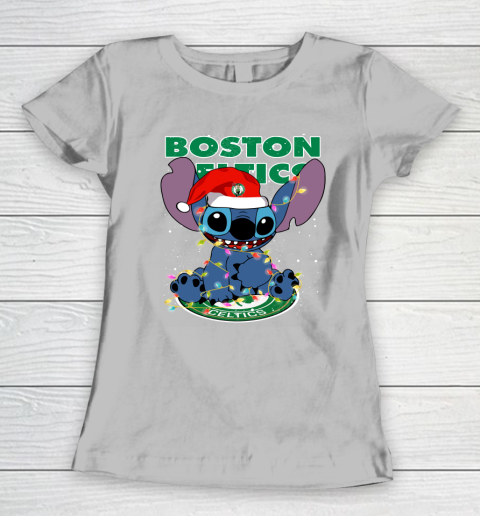 Boston Celtics NBA noel stitch Basketball Christmas Women's T-Shirt 3