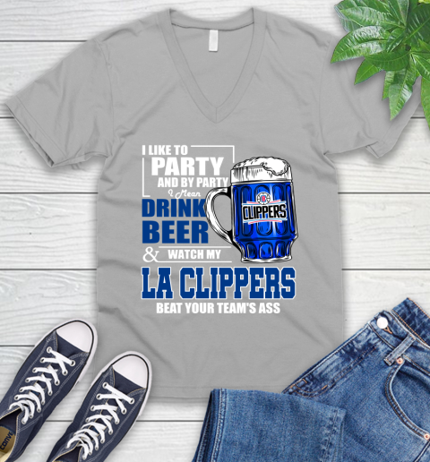NBA Drink Beer and Watch My LA Clippers Beat Your Team's Ass Basketball V-Neck T-Shirt 3