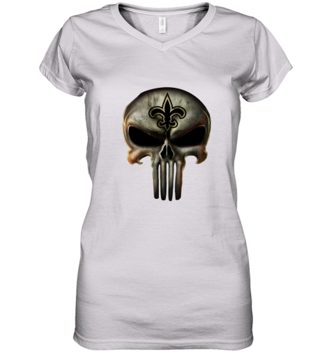 New Orleans Saints The Punisher Mashup Football Women's V-Neck T-Shirt
