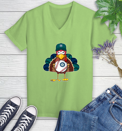 Seattle Mariners Turkey thanksgiving Women's V-Neck T-Shirt 11