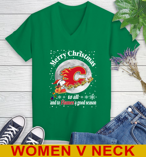 Calgary Flames Merry Christmas To All And To Flames A Good Season NHL Hockey Sports Women's V-Neck T-Shirt 5