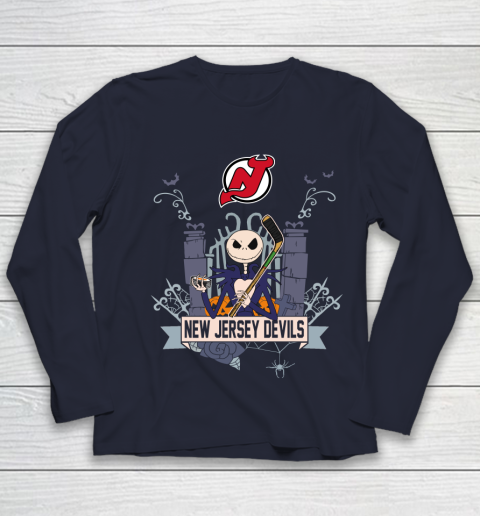 NHL New Jersey Devils Hockey Jack Skellington Halloween Youth Long Sleeve 2