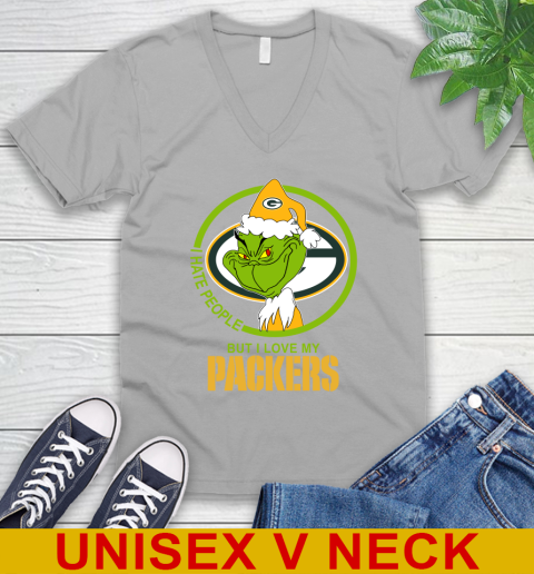 Green Bay Packers NFL Christmas Grinch I Hate People But I Love My Favorite Football Team V-Neck T-Shirt 4