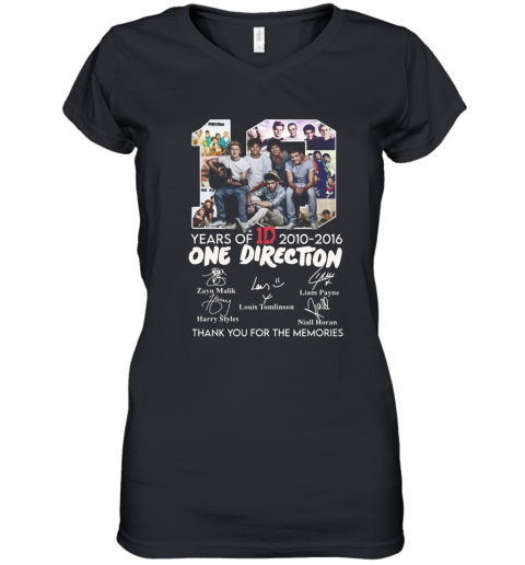 10 Years Of 1D 2010 2016 One Direction Thank You For The Memories Signatures Women's V-Neck T-Shirt