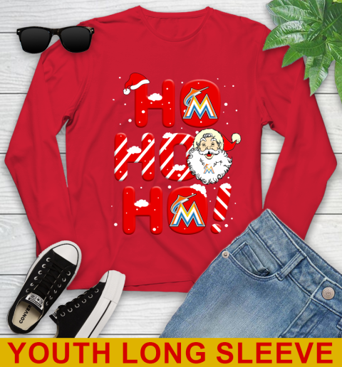 Miami Marlins MLB Baseball Ho Ho Ho Santa Claus Merry Christmas Shirt Youth Long Sleeve 11