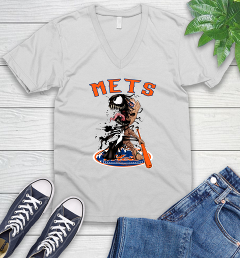 MLB New York Mets Baseball Venom Groot Guardians Of The Galaxy V-Neck T-Shirt