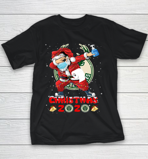 Milwaukee Bucks Funny Santa Claus Dabbing Christmas 2020 NBA Youth T-Shirt