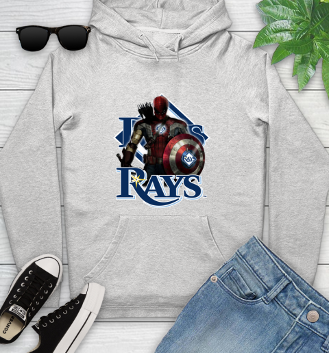 MLB Captain America Thor Spider Man Hawkeye Avengers Endgame Baseball Tampa Bay Rays Youth Hoodie