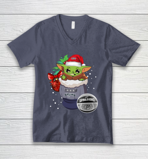San Antonio Spurs Christmas Baby Yoda Star Wars Funny Happy NBA V-Neck T-Shirt 8