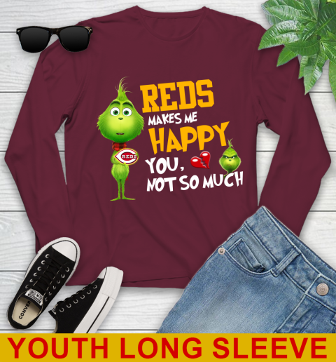 MLB Cincinnati Reds Makes Me Happy You Not So Much Grinch Baseball Sports Youth Long Sleeve 6