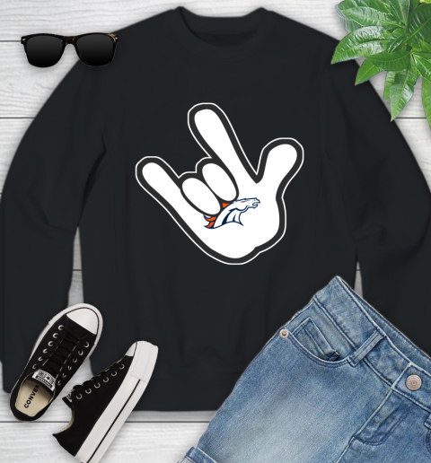 Denver Broncos NFL Football Mickey Rock Hand Disney Youth Sweatshirt 2