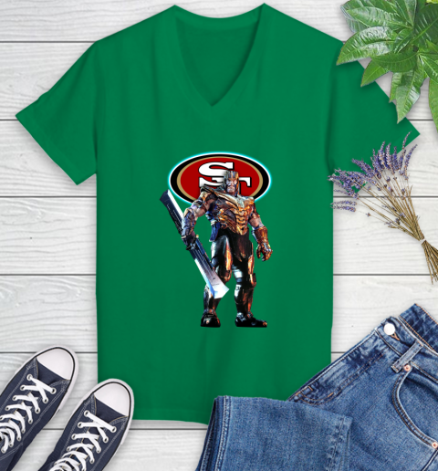 NFL Thanos Gauntlet Avengers Endgame Football San Francisco 49ers Women's V-Neck T-Shirt 5