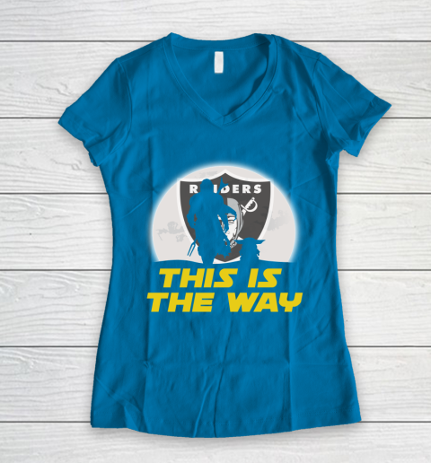 Oakland Raiders NFL Football Star Wars Yoda And Mandalorian This Is The Way Women's V-Neck T-Shirt 5