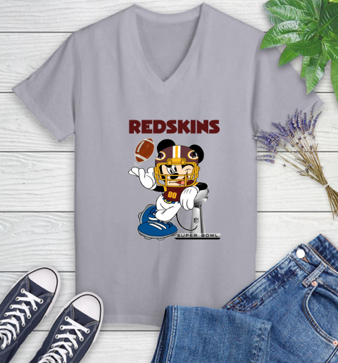 NFL Washington Redskins Mickey Mouse Disney Super Bowl Football T Shirt Women's V-Neck T-Shirt 18