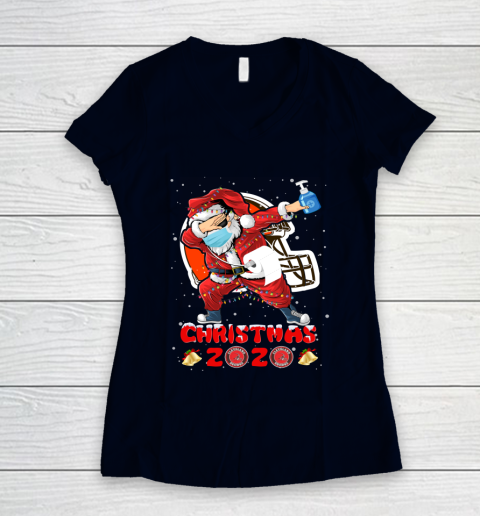 Cleveland Browns Funny Santa Claus Dabbing Christmas 2020 NFL Women's V-Neck T-Shirt 2