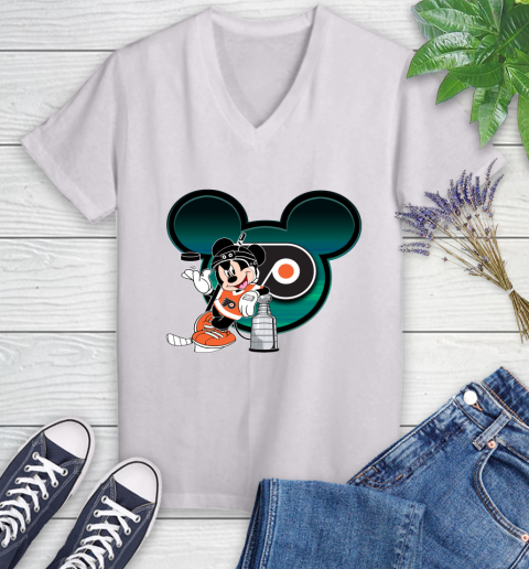 NHL Philadelphia Flyers Stanley Cup Mickey Mouse Disney Hockey T Shirt Women's V-Neck T-Shirt