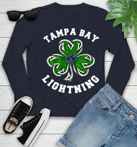 NHL Tampa Bay Lightning Three Leaf Clover St Patrick's Day Hockey Sports Youth Long Sleeve 2
