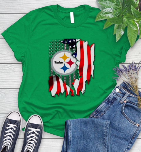 Pittsburgh Steelers NFL Football American Flag Women's T-Shirt 9