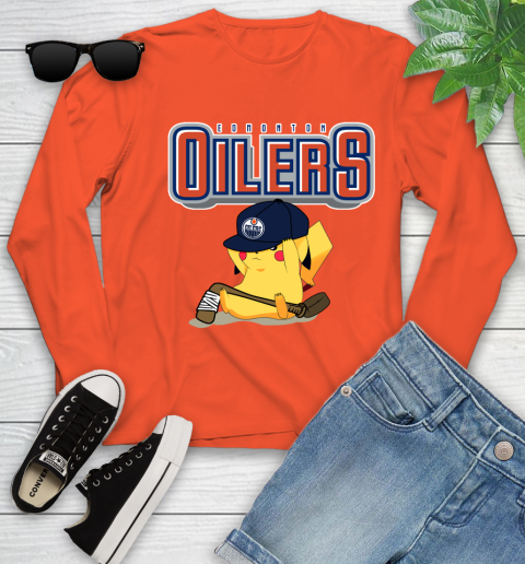 NHL Pikachu Hockey Sports Edmonton Oilers Youth Long Sleeve 4