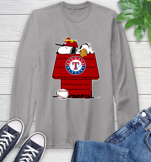 MLB Texas Rangers Snoopy Woodstock The Peanuts Movie Baseball T Shirt Long Sleeve T-Shirt 6