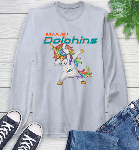 Miami Dolphins NFL Football Funny Unicorn Dabbing Sports Long Sleeve T-Shirt 6