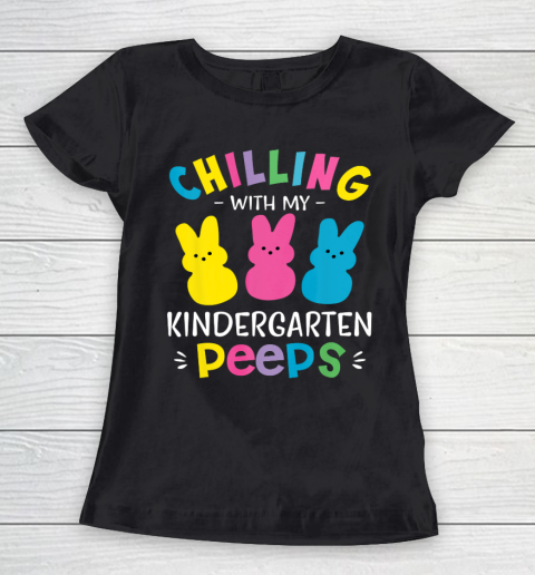 Kinder Teacher Chilling With My Peeps Cute Colorful Bunny Women's T-Shirt