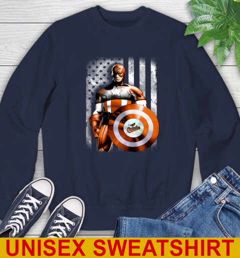 Baltimore Orioles MLB Baseball Captain America Marvel Avengers American Flag Shirt Sweatshirt 2