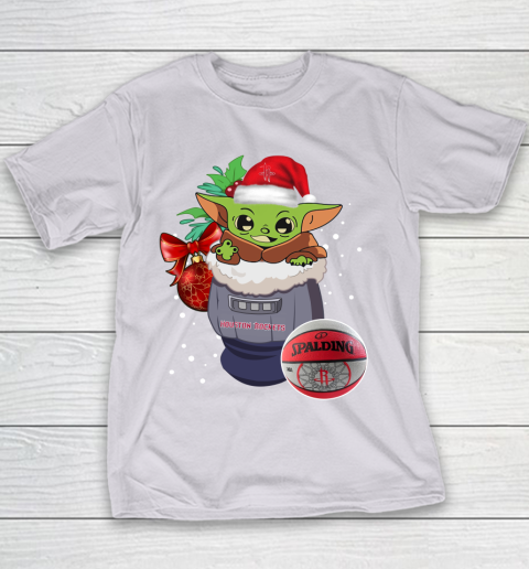 Houston Rockets Christmas Baby Yoda Star Wars Funny Happy NBA Youth T-Shirt 5