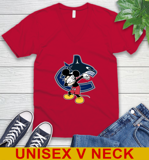 Vancouver Canucks NHL Hockey Dabbing Mickey Disney Sports V-Neck T-Shirt 7