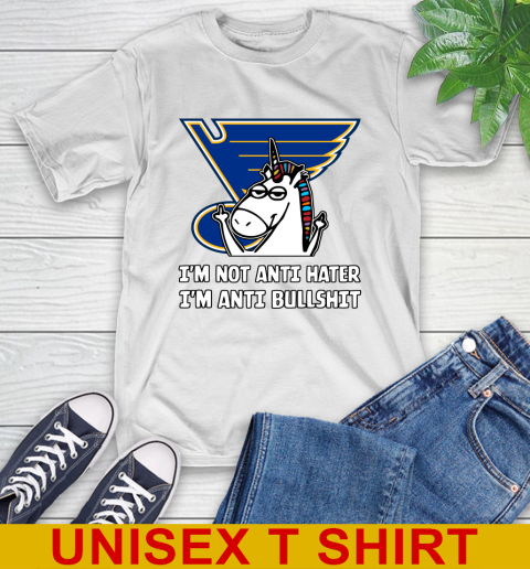 St.Louis Blues NHL Hockey Unicorn I'm Not Anti Hater I'm Anti Bullshit T-Shirt