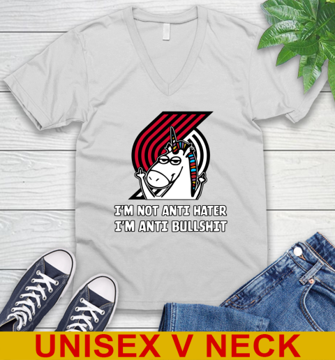 Portland Trail Blazers NBA Basketball Unicorn I'm Not Anti Hater I'm Anti Bullshit V-Neck T-Shirt