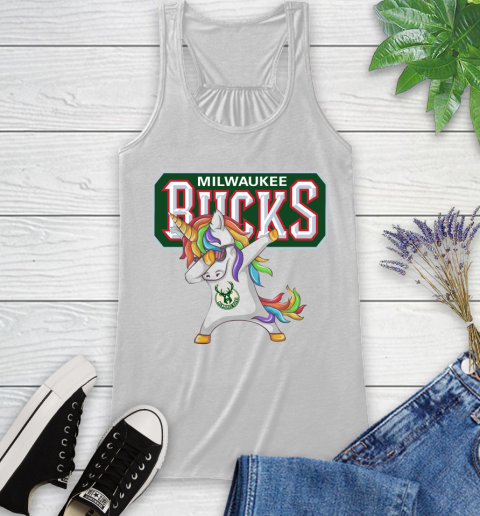 Milwaukee Bucks NBA Basketball Funny Unicorn Dabbing Sports Racerback Tank