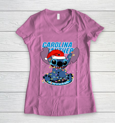 Carolina Panthers NFL Football noel stitch Christmas Women's V-Neck T-Shirt 8