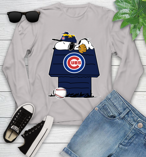 MLB Chicago Cubs Snoopy Woodstock The Peanuts Movie Baseball T Shirt Youth Long Sleeve 12