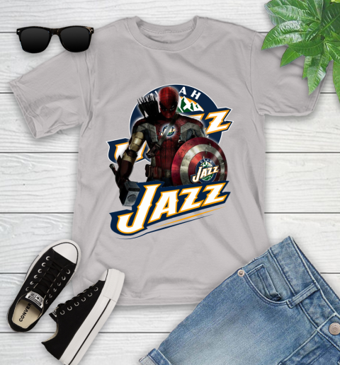 Utah Jazz NBA Basketball Captain America Thor Spider Man Hawkeye Avengers Youth T-Shirt 12