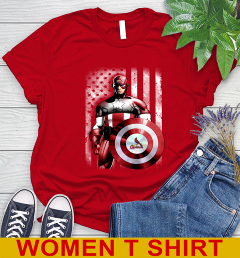 St.Louis Cardinals MLB Baseball Captain America Marvel Avengers American Flag Shirt Women's T-Shirt 11