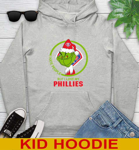 Philadelphia Phillies MLB Christmas Grinch I Hate People But I Love My Favorite Baseball Team Youth Hoodie