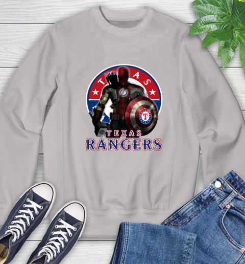 MLB Captain America Thor Spider Man Hawkeye Avengers Endgame Baseball Texas Rangers Sweatshirt 12