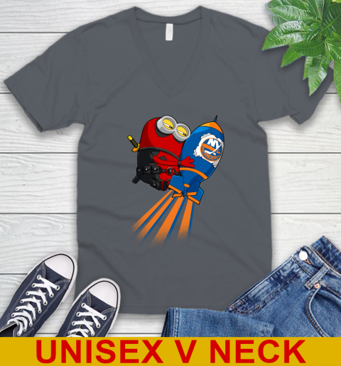 NHL Hockey New York Islanders Deadpool Minion Marvel Shirt V-Neck T-Shirt 4