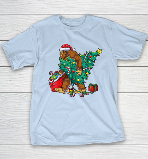 Bigfoot Christmas Tree Lights Xmas Boys Men Sasquatch Lovers Youth T-Shirt 14