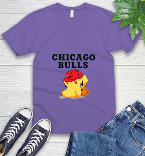NBA Pikachu Basketball Sports Chicago Bulls V-Neck T-Shirt 9
