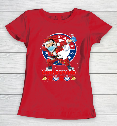 Texas Rangers Funny Santa Claus Dabbing Christmas 2020 MLB Women's T-Shirt 9